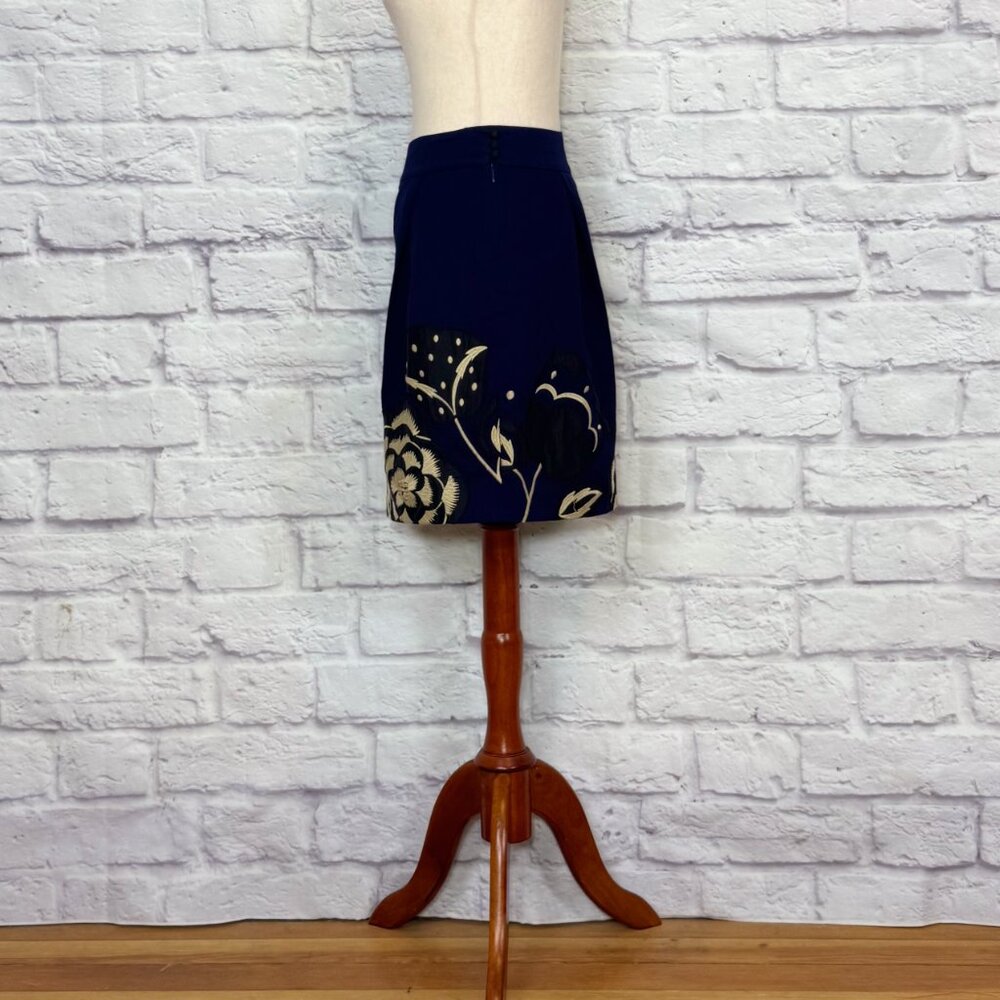 Anthropologie Floreat Sufi Navy Blue Cotton Floral Embroidered Skirt - Picture 3 of 9